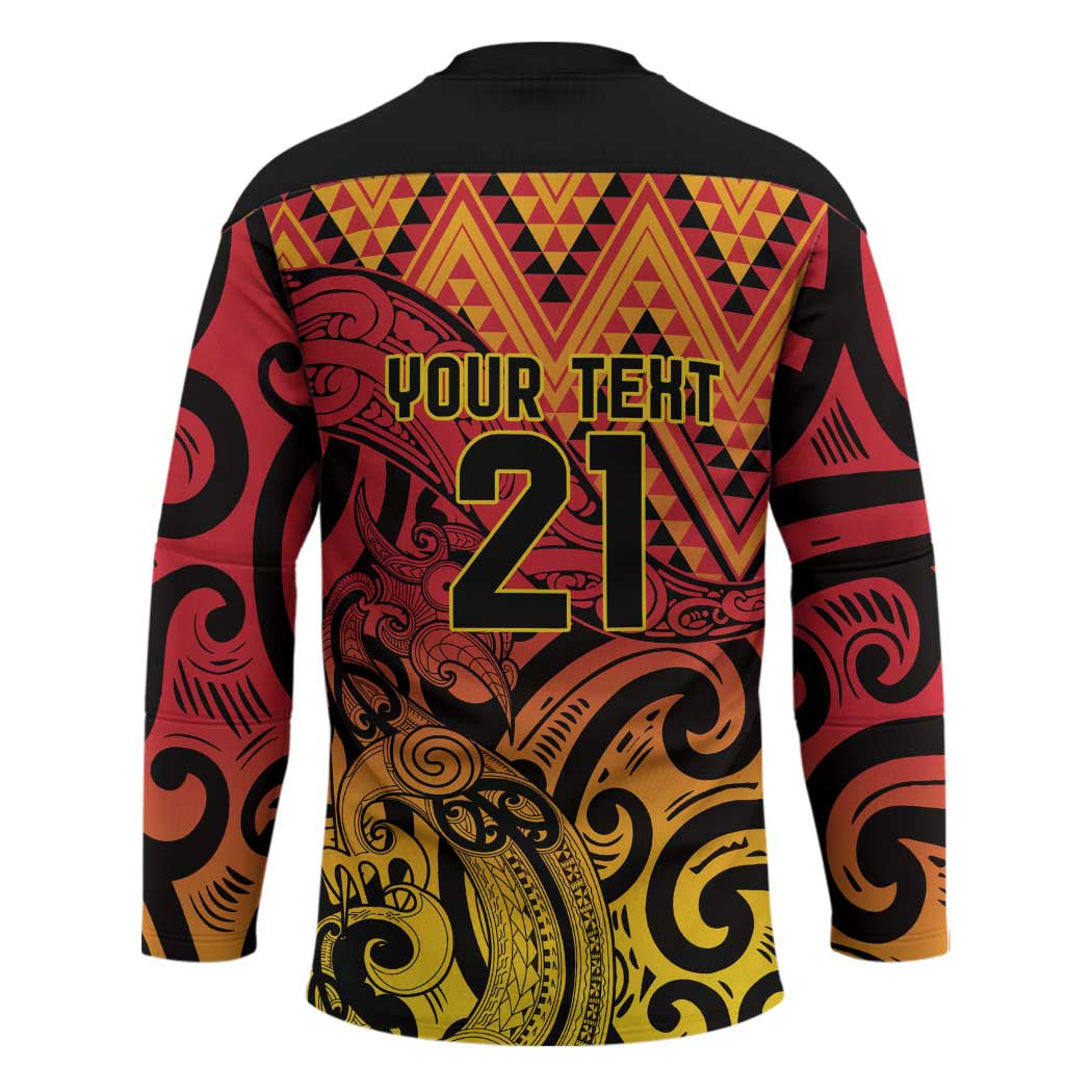 New Zealand Rangatira Custom Hockey Jersey Red and Gold Niho Taniwha Maori Tribal - Polynesian Pride