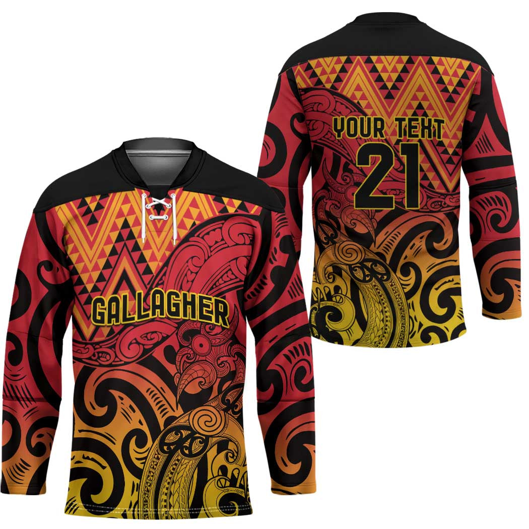 New Zealand Rangatira Custom Hockey Jersey Red and Gold Niho Taniwha Maori Tribal - Polynesian Pride