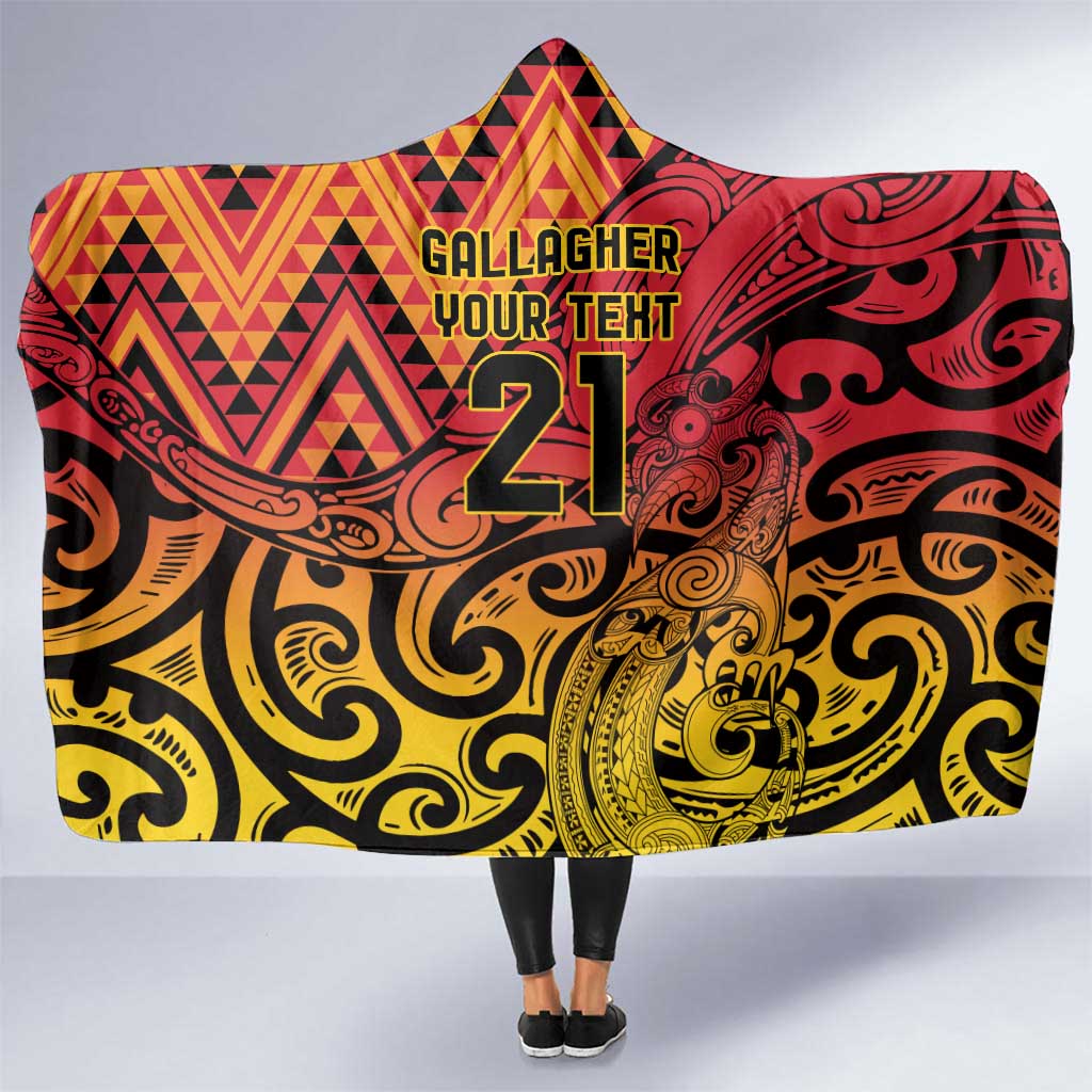 New Zealand Rangatira Custom Hooded Blanket Red and Gold Niho Taniwha Maori Tribal