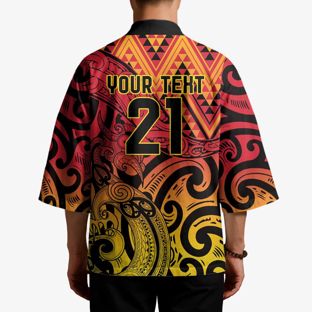 New Zealand Rangatira Custom Kimono Red and Gold Niho Taniwha Maori Tribal - Polynesian Pride