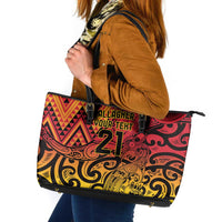 New Zealand Rangatira Custom Leather Tote Bag Red and Gold Niho Taniwha Maori Tribal LT9 Gold - Polynesian Pride