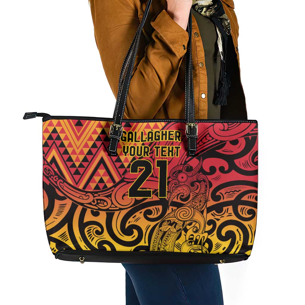 New Zealand Rangatira Custom Leather Tote Bag Red and Gold Niho Taniwha Maori Tribal LT9 - Polynesian Pride
