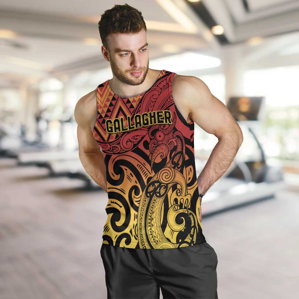 New Zealand Rangatira Custom Men Tank Top Red and Gold Niho Taniwha Maori Tribal