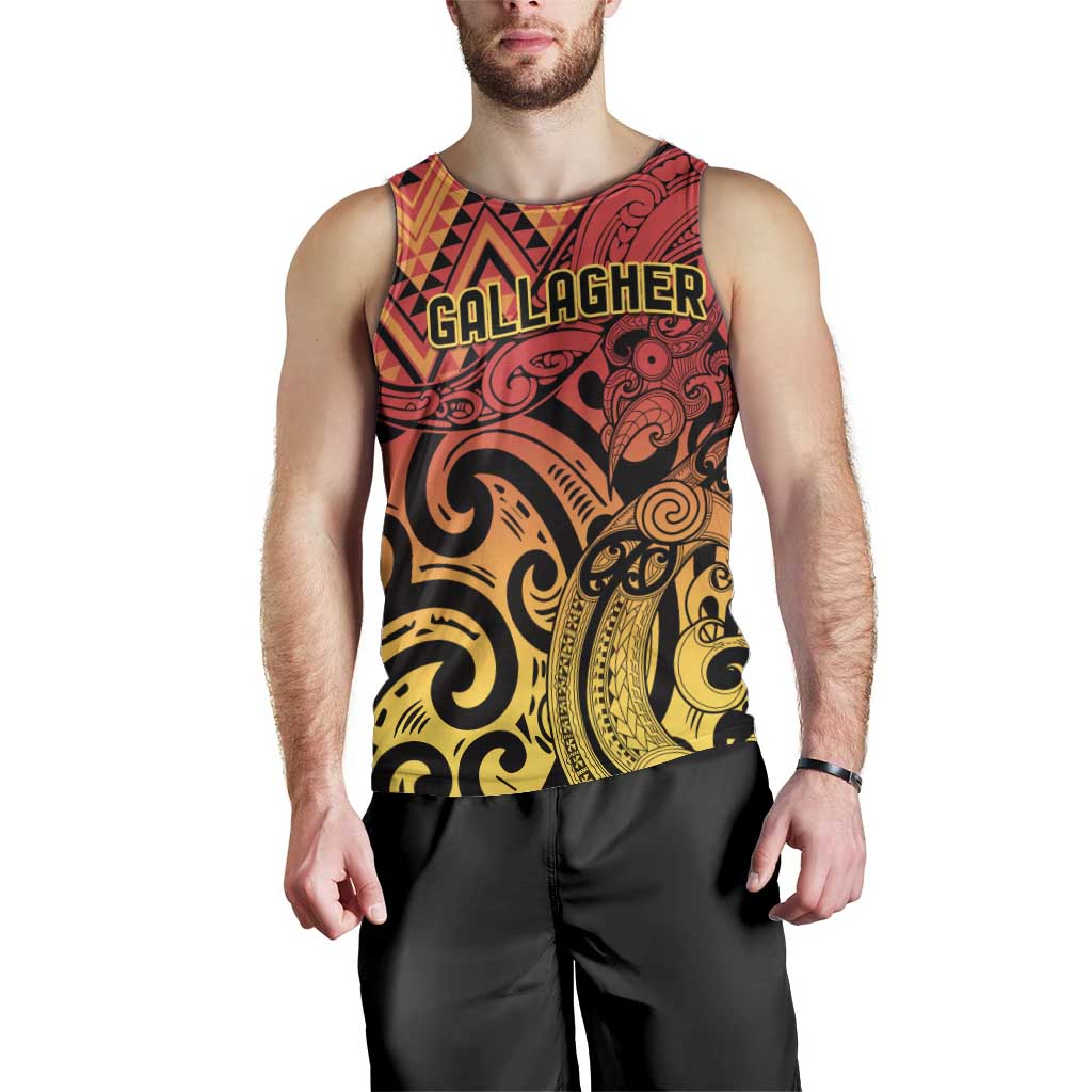New Zealand Rangatira Custom Men Tank Top Red and Gold Niho Taniwha Maori Tribal