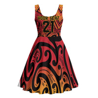 New Zealand Rangatira Custom Midi Dress Red and Gold Niho Taniwha Maori Tribal LT9 - Polynesian Pride