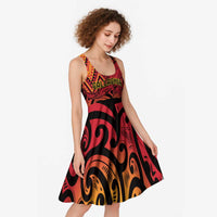 New Zealand Rangatira Custom Midi Dress Red and Gold Niho Taniwha Maori Tribal LT9 - Polynesian Pride