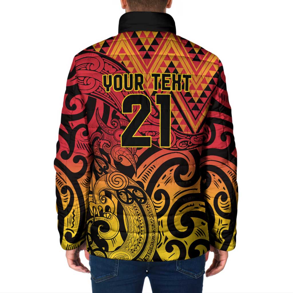 New Zealand Rangatira Custom Padded Jacket Red and Gold Niho Taniwha Maori Tribal - Polynesian Pride