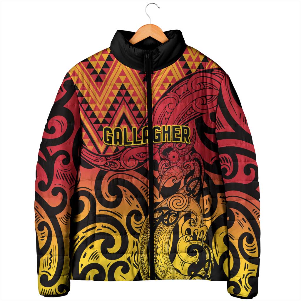 New Zealand Rangatira Custom Padded Jacket Red and Gold Niho Taniwha Maori Tribal - Polynesian Pride