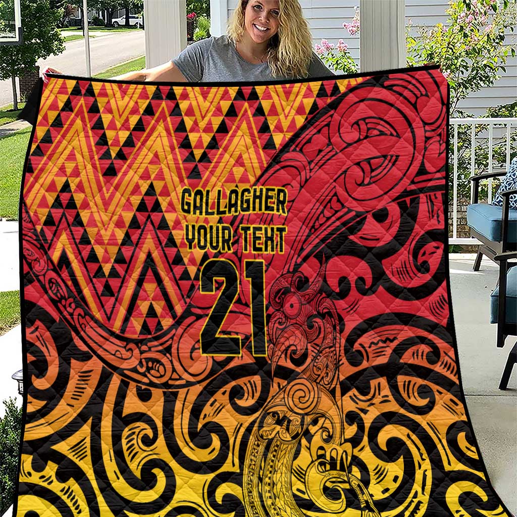 New Zealand Rangatira Custom Quilt Red and Gold Niho Taniwha Maori Tribal LT9 Gold - Polynesian Pride