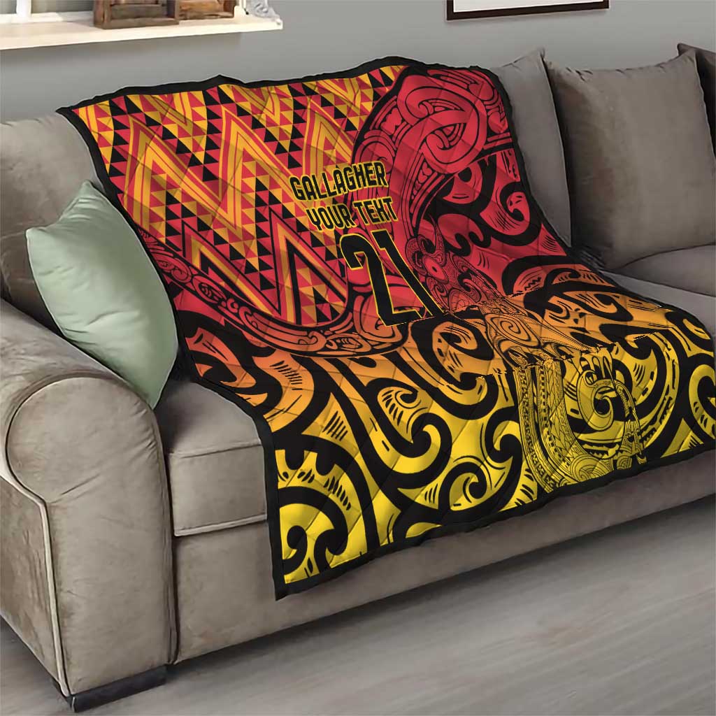 New Zealand Rangatira Custom Quilt Red and Gold Niho Taniwha Maori Tribal LT9 - Polynesian Pride