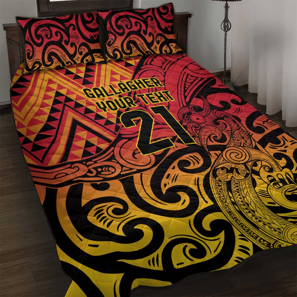 New Zealand Rangatira Custom Quilt Bed Set Red and Gold Niho Taniwha Maori Tribal