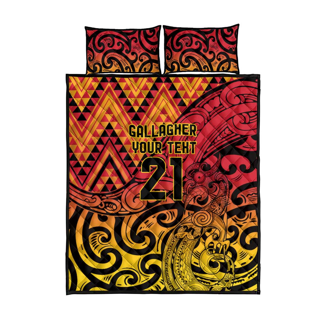 New Zealand Rangatira Custom Quilt Bed Set Red and Gold Niho Taniwha Maori Tribal