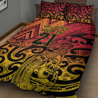 New Zealand Rangatira Custom Quilt Bed Set Red and Gold Niho Taniwha Maori Tribal