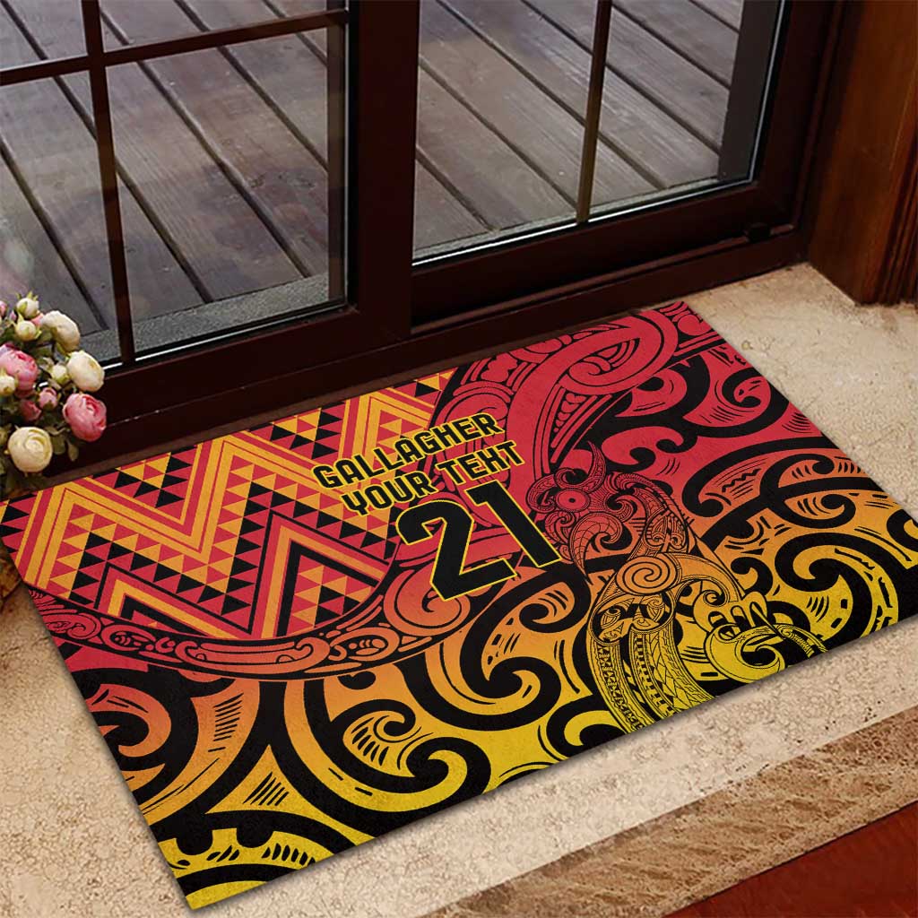 New Zealand Rangatira Custom Rubber Doormat Red and Gold Niho Taniwha Maori Tribal LT9 - Polynesian Pride