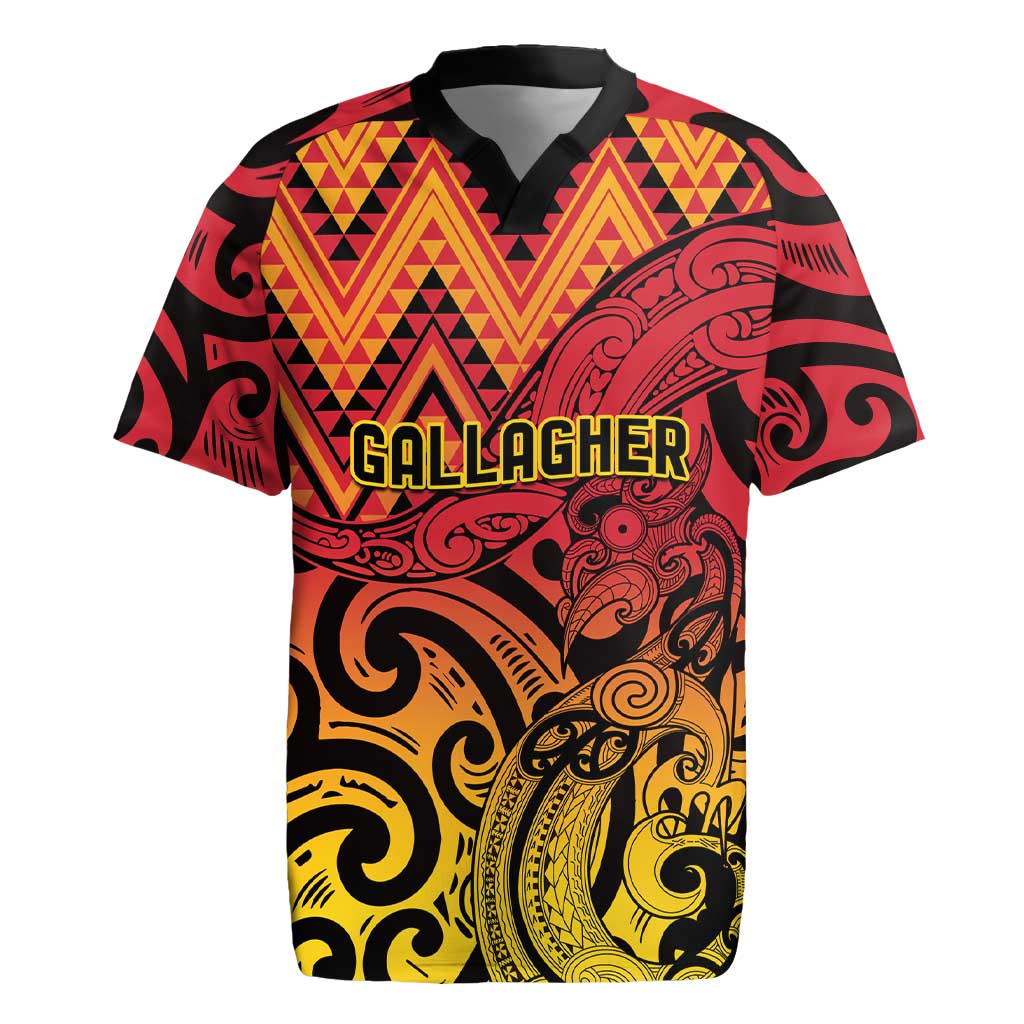 New Zealand Rangatira Custom Rugby Jersey Red and Gold Niho Taniwha Maori Tribal LT9 Gold - Polynesian Pride