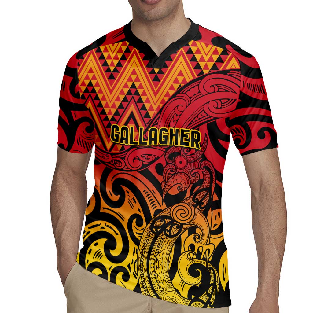 New Zealand Rangatira Custom Rugby Jersey Red and Gold Niho Taniwha Maori Tribal LT9 - Polynesian Pride