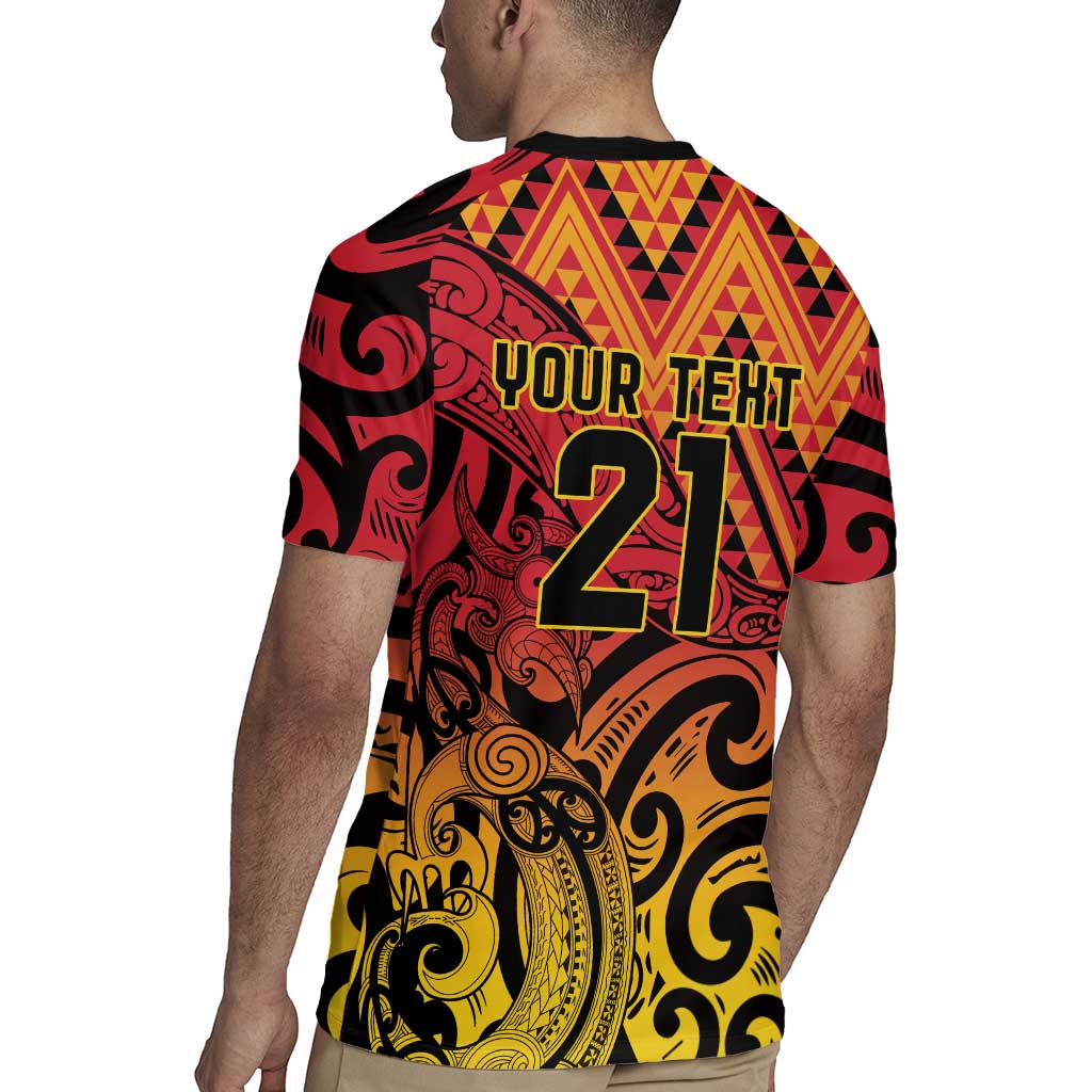 New Zealand Rangatira Custom Rugby Jersey Red and Gold Niho Taniwha Maori Tribal LT9 - Polynesian Pride