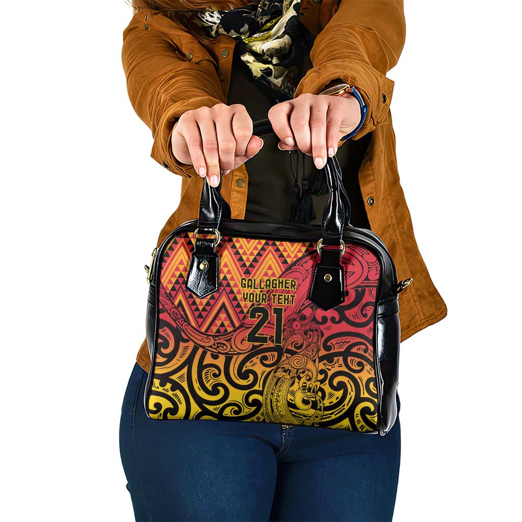 New Zealand Rangatira Custom Shoulder Handbag Red and Gold Niho Taniwha Maori Tribal LT9 One Size Gold - Polynesian Pride