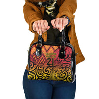 New Zealand Rangatira Custom Shoulder Handbag Red and Gold Niho Taniwha Maori Tribal LT9 One Size Gold - Polynesian Pride