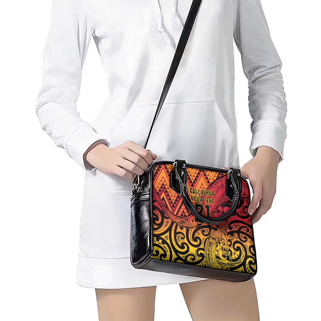 New Zealand Rangatira Custom Shoulder Handbag Red and Gold Niho Taniwha Maori Tribal LT9 - Polynesian Pride