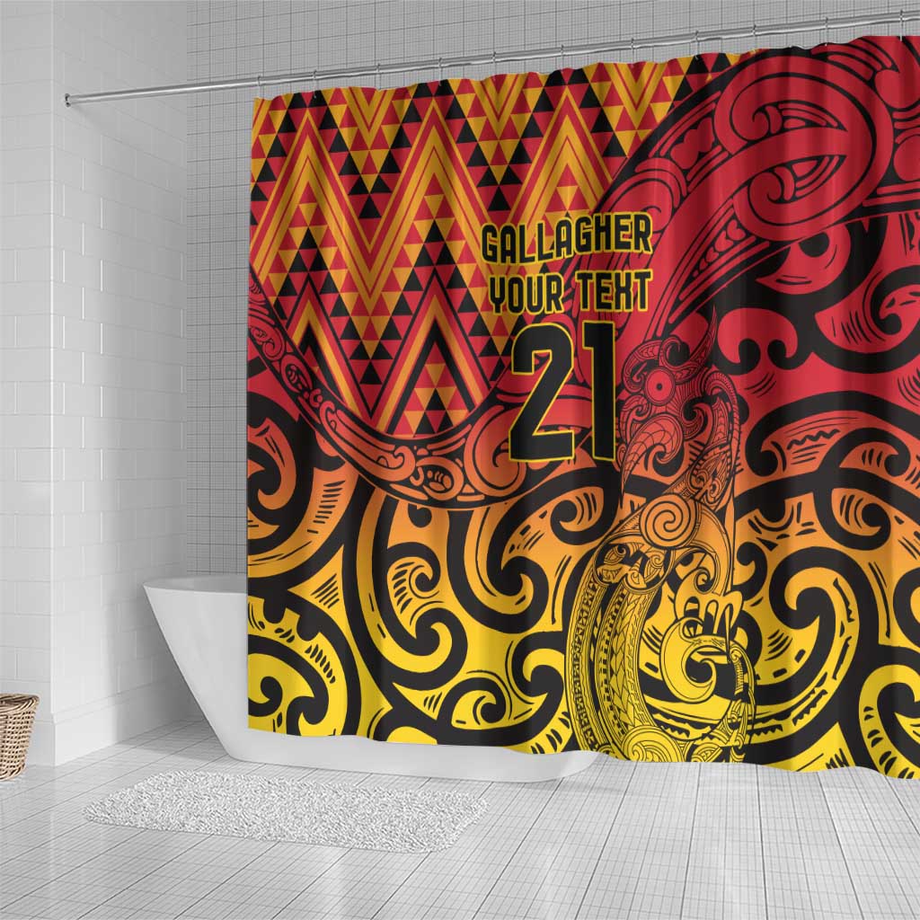 New Zealand Rangatira Custom Shower Curtain Red and Gold Niho Taniwha Maori Tribal