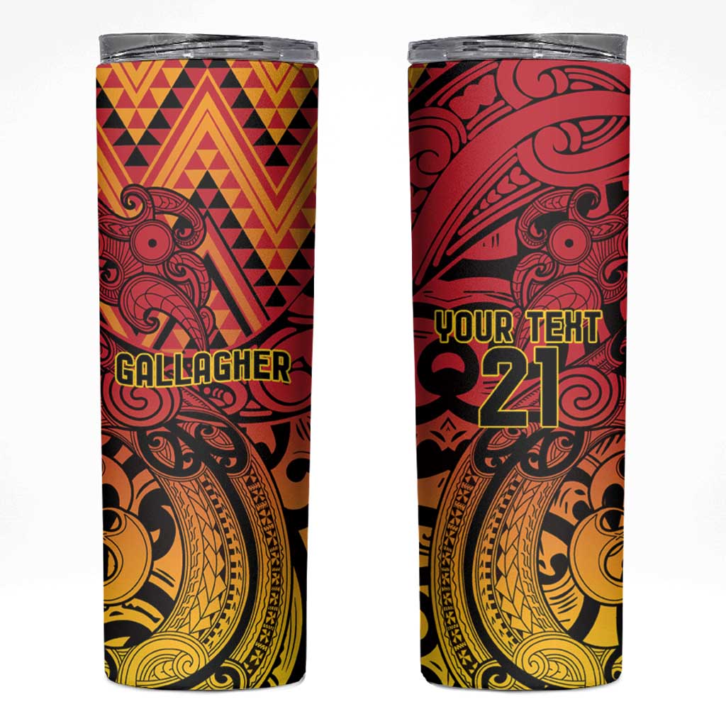New Zealand Rangatira Custom Skinny Tumbler Red and Gold Niho Taniwha Maori Tribal LT9 Gold - Polynesian Pride