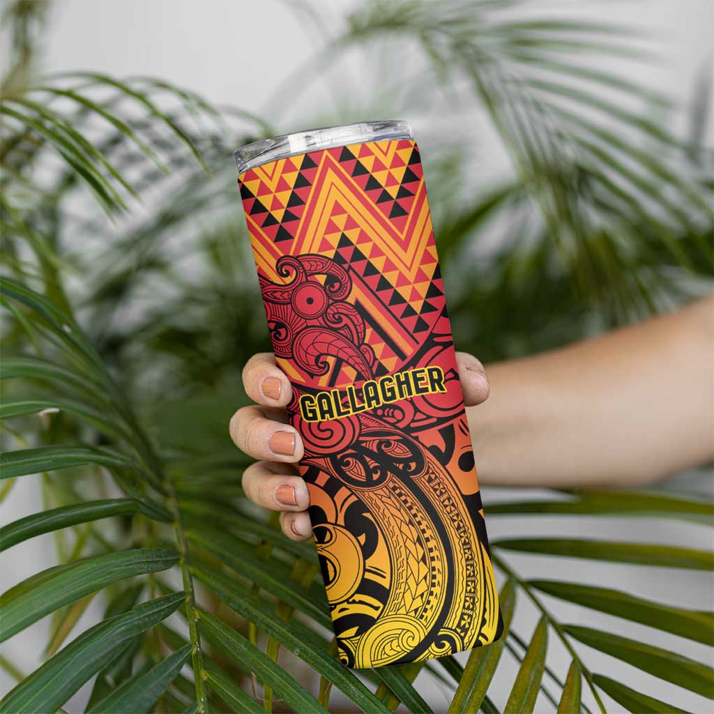 New Zealand Rangatira Custom Skinny Tumbler Red and Gold Niho Taniwha Maori Tribal LT9 - Polynesian Pride