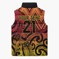 New Zealand Rangatira Custom Sleeveless Puffer Jacket Red and Gold Niho Taniwha Maori Tribal - Polynesian Pride