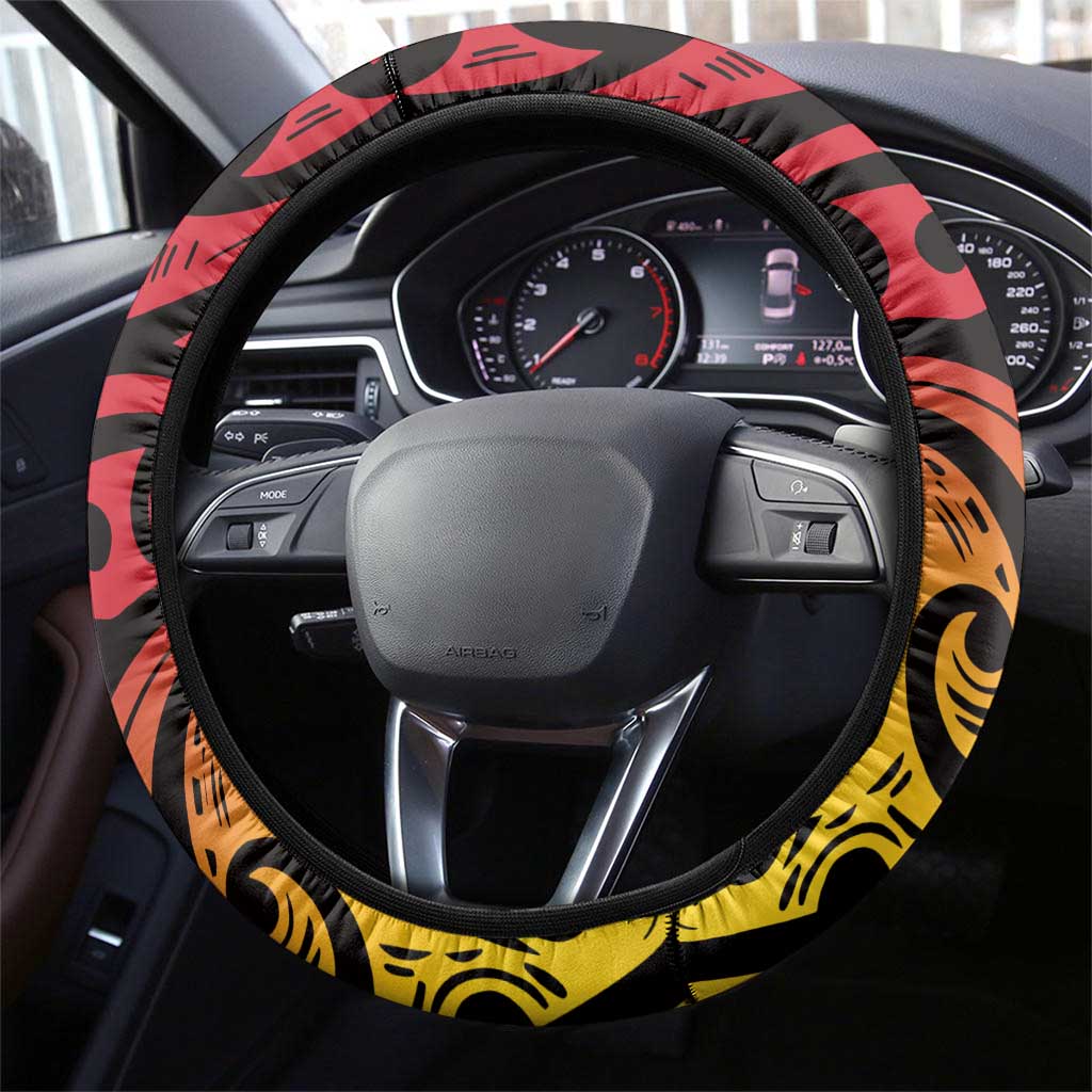 New Zealand Rangatira Steering Wheel Cover Red and Gold Niho Taniwha Maori Tribal