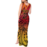 New Zealand Rangatira Custom Tank Maxi Dress Red and Gold Niho Taniwha Maori Tribal