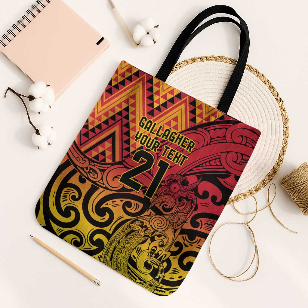 New Zealand Rangatira Custom Tote Bag Red and Gold Niho Taniwha Maori Tribal - Polynesian Pride