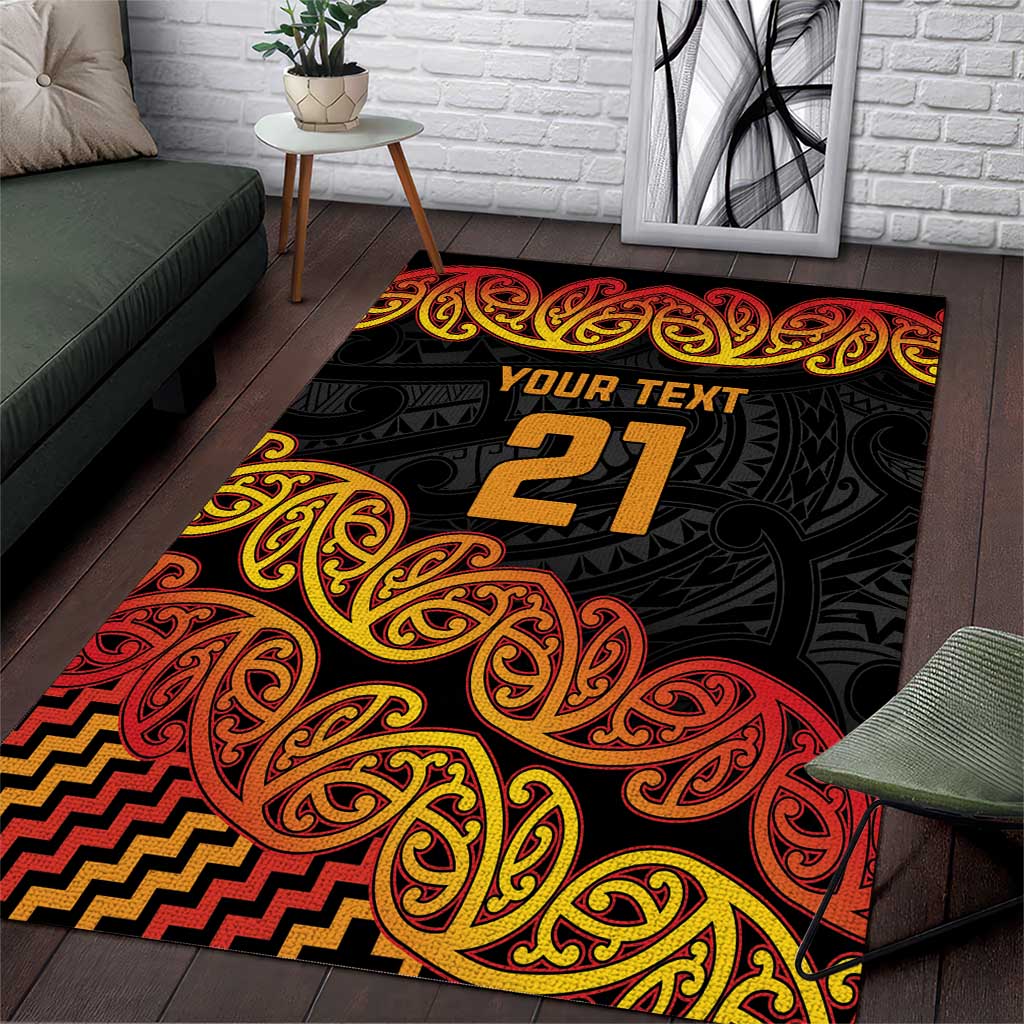 New Zealand Rugby Pacific Custom Area Rug Rangatira Maori Kowhaiwhai Pattern LT9 Gold - Polynesian Pride
