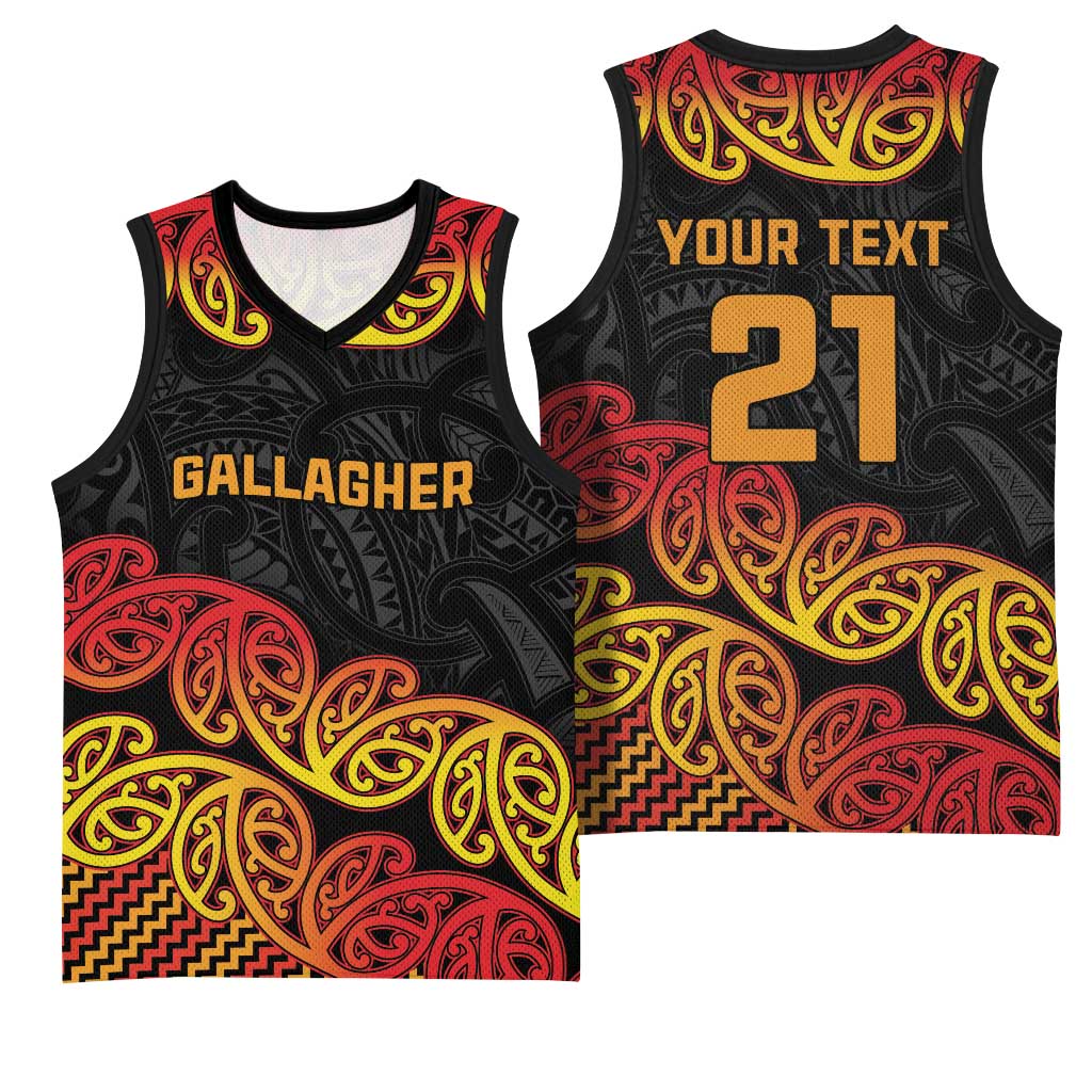 New Zealand Rugby Pacific Custom Basketball Jersey Rangatira Maori Kowhaiwhai Pattern - Polynesian Pride