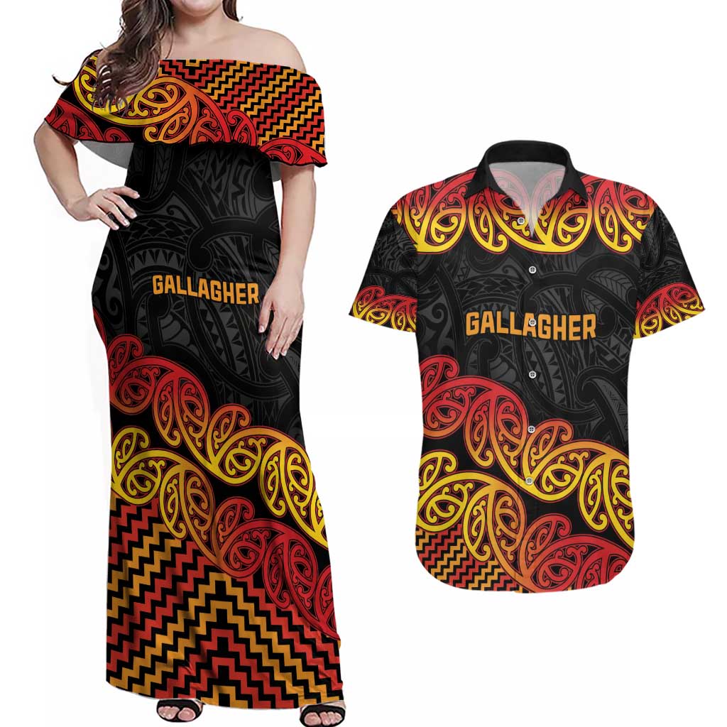 New Zealand Rugby Pacific Custom Couples Matching Off Shoulder Maxi Dress and Hawaiian Shirt Rangatira Maori Kowhaiwhai Pattern