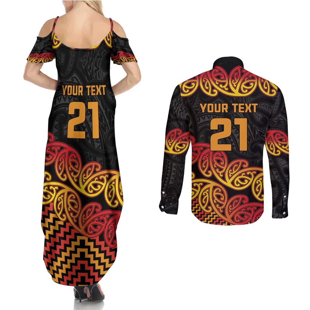 New Zealand Rugby Pacific Custom Couples Matching Summer Maxi Dress and Long Sleeve Button Shirt Rangatira Maori Kowhaiwhai Pattern LT9 - Polynesian Pride