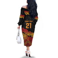 New Zealand Rugby Pacific Custom Family Matching Off The Shoulder Long Sleeve Dress and Hawaiian Shirt Rangatira Maori Kowhaiwhai Pattern