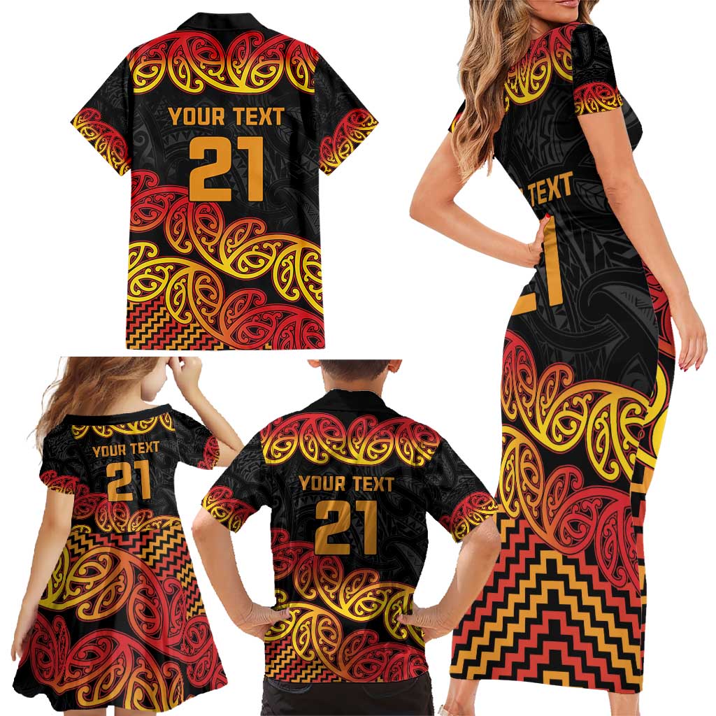 New Zealand Rugby Pacific Custom Family Matching Short Sleeve Bodycon Dress and Hawaiian Shirt Rangatira Maori Kowhaiwhai Pattern