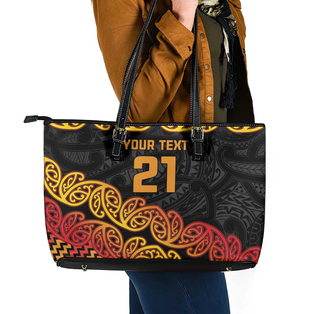 New Zealand Rugby Pacific Custom Leather Tote Bag Rangatira Maori Kowhaiwhai Pattern