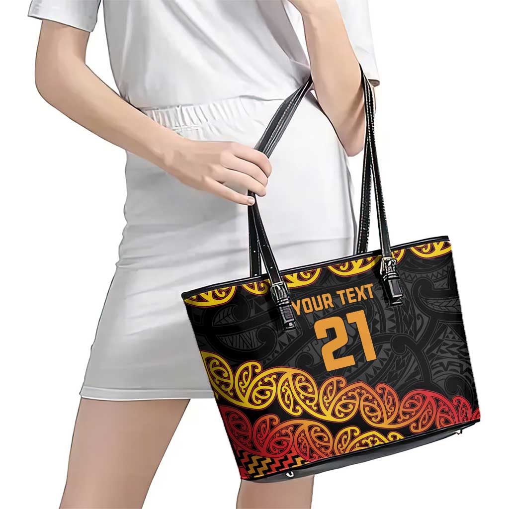 New Zealand Rugby Pacific Custom Leather Tote Bag Rangatira Maori Kowhaiwhai Pattern