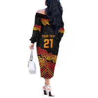 New Zealand Rugby Pacific Custom Off The Shoulder Long Sleeve Dress Rangatira Maori Kowhaiwhai Pattern
