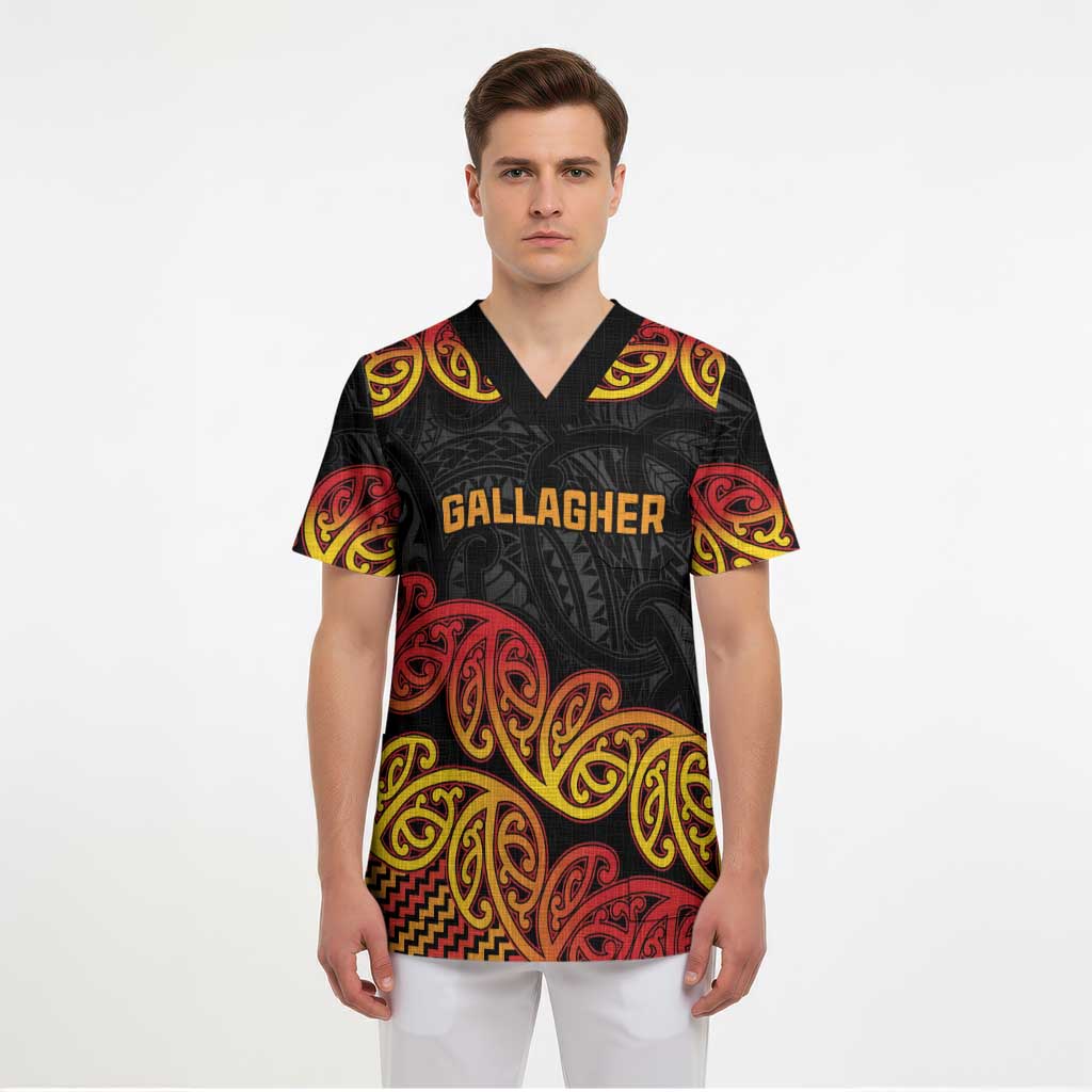 New Zealand Rugby Pacific Custom Scrub Top Rangatira Maori Kowhaiwhai Pattern - Polynesian Pride