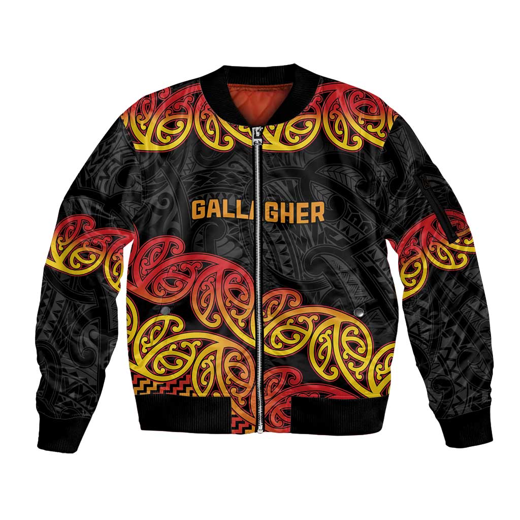 New Zealand Rugby Pacific Custom Sleeve Zip Bomber Jacket Rangatira Maori Kowhaiwhai Pattern
