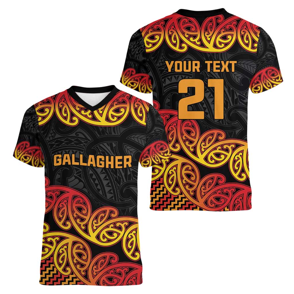 New Zealand Rugby Pacific Custom Women V-Neck T-Shirt Rangatira Maori Kowhaiwhai Pattern LT9 - Polynesian Pride