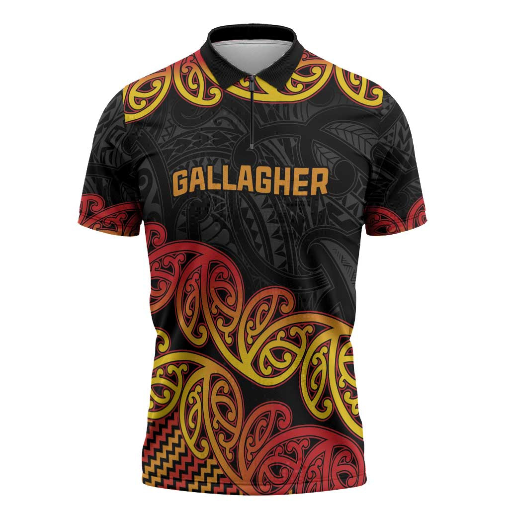 New Zealand Rugby Pacific Custom Zipper Polo Shirt Rangatira Maori Kowhaiwhai Pattern - Polynesian Pride