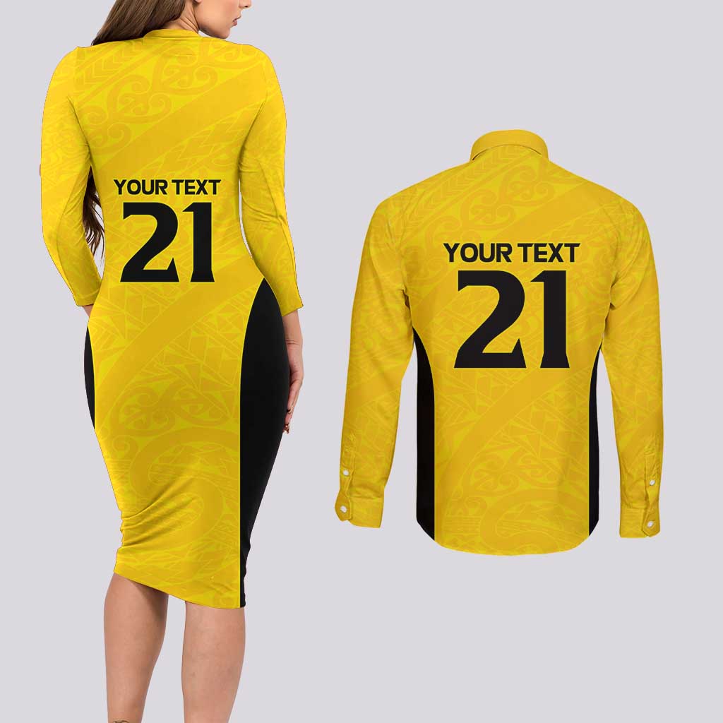 New Zealand Rugby Pacific Custom Couples Matching Long Sleeve Bodycon Dress and Long Sleeve Button Shirt Hau Awhiowhio Maori Tribal Tattoo