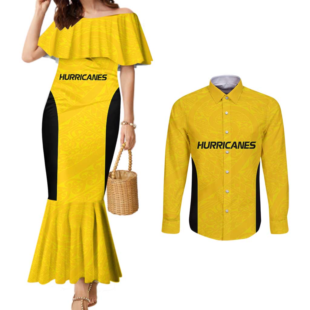 New Zealand Rugby Pacific Custom Couples Matching Mermaid Dress and Long Sleeve Button Shirt Hau Awhiowhio Maori Tribal Tattoo