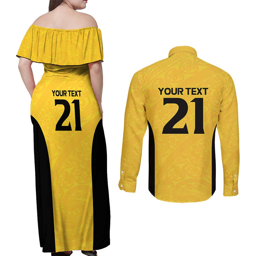 New Zealand Rugby Pacific Custom Couples Matching Off Shoulder Maxi Dress and Long Sleeve Button Shirt Hau Awhiowhio Maori Tribal Tattoo