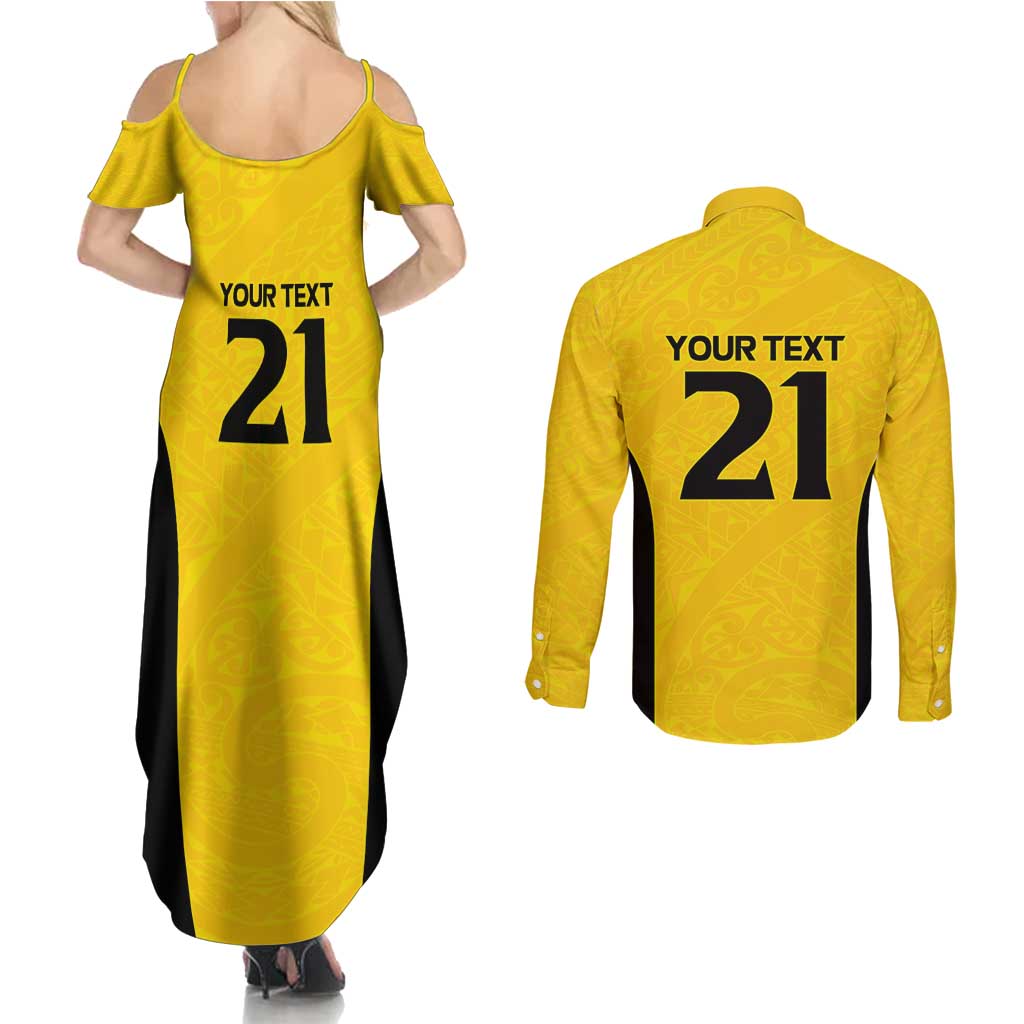 New Zealand Rugby Pacific Custom Couples Matching Summer Maxi Dress and Long Sleeve Button Shirt Hau Awhiowhio Maori Tribal Tattoo