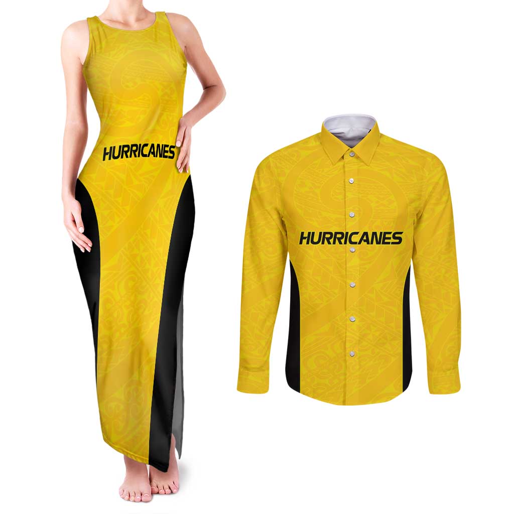 New Zealand Rugby Pacific Custom Couples Matching Tank Maxi Dress and Long Sleeve Button Shirt Hau Awhiowhio Maori Tribal Tattoo