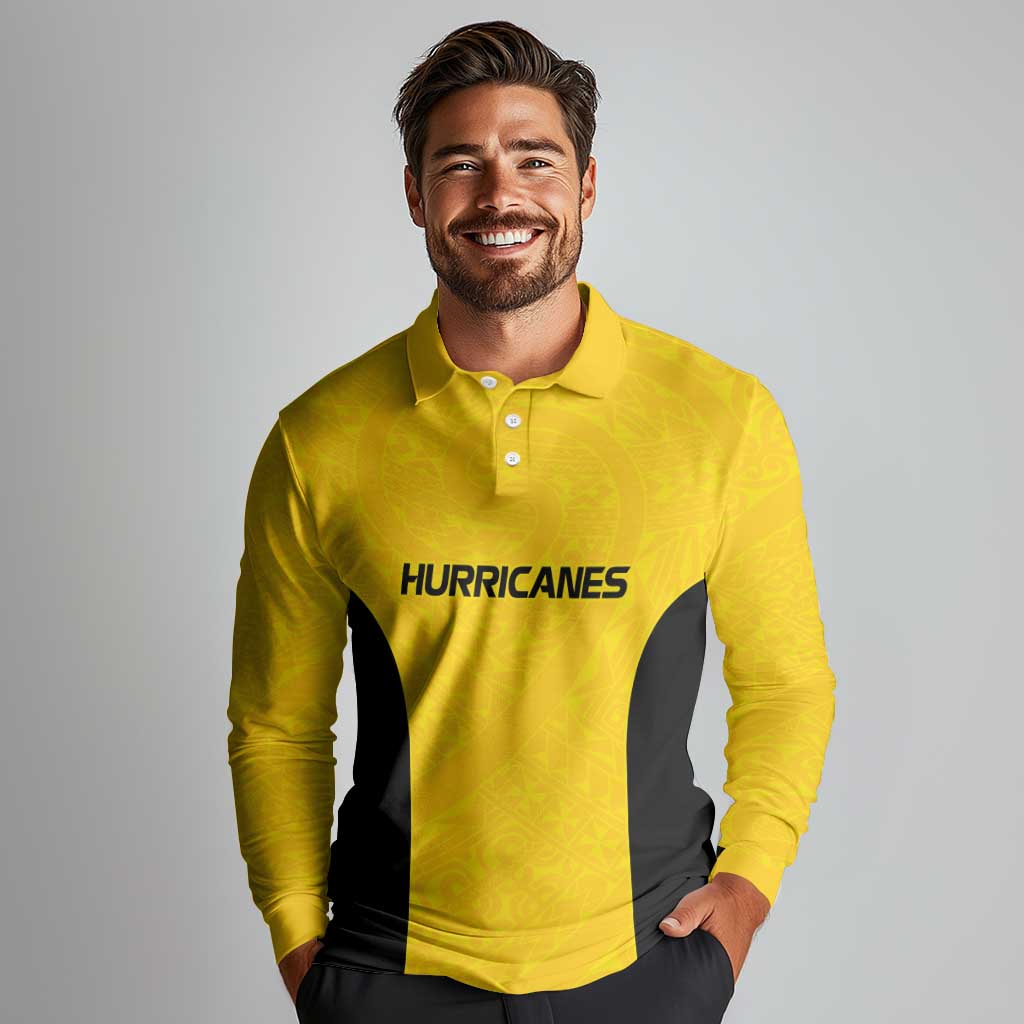 New Zealand Rugby Pacific Custom Long Sleeve Polo Shirt Hau Awhiowhio Maori Tribal Tattoo